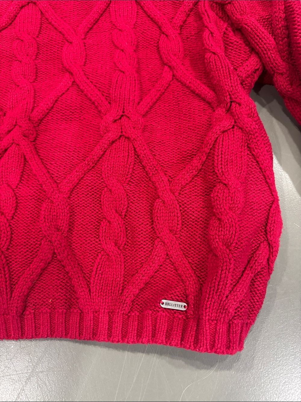 Hollister Cable Knit Crewneck Sweater in Red
